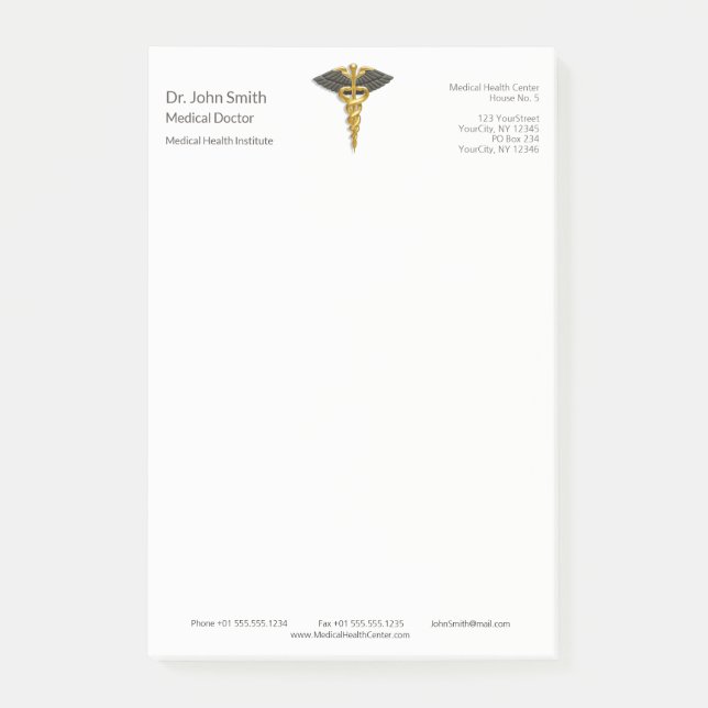 Classy Guld Caduceus Elegant Medical Black Vingar Post-it Block (Framsida)