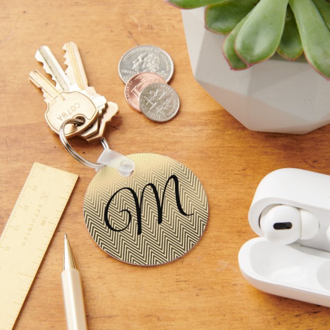Classy Guld Chevron, monogram nyckelkedja Nyckelring (Skrivbord)