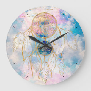 Classy Guld dreamcatcher Rainbow Clouds Himlar des Stor Klocka