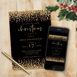 Classy Guld Faux Glitter jul Party Black Inbjudningar