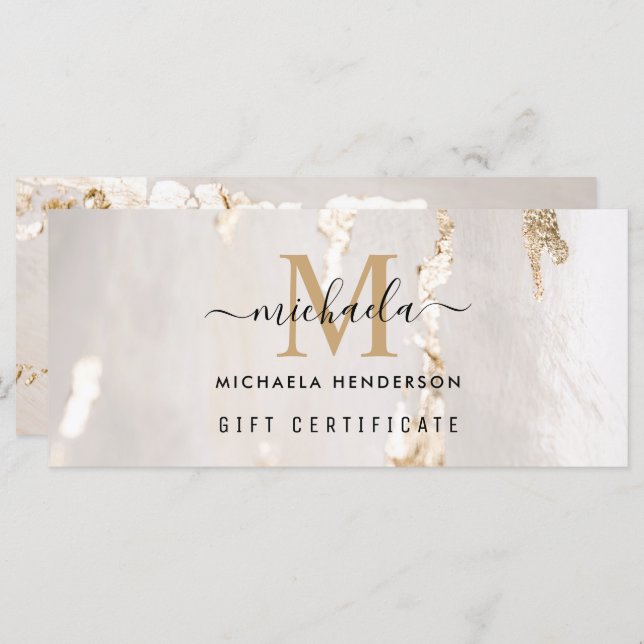 Classy Guld Foill Monogram Gift Voucher (Fram/baksida)