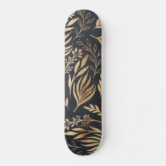 Classy Guld Foliage Botanical Grått Design Mini Skateboard Bräda 18,5 Cm (Framsida)