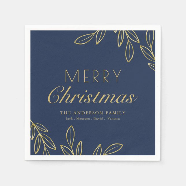 Classy Guld Foliage Navy Calligraphy Festive Festi Pappersservett (Framsidan)