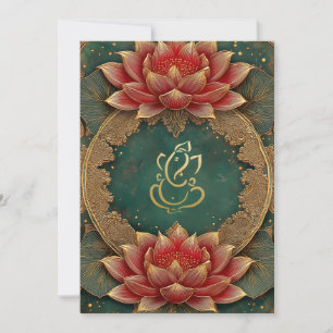Classy Guld Ganesha/Indian Lotus Bröllop Inbjudningar