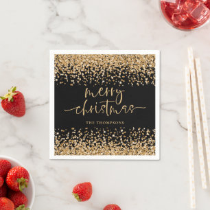 Classy Guld Glitter God jul Party Black Pappersservett