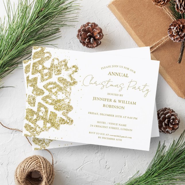 Classy Guld Glitter Julafton Snowflake Julfest Inbjudningar (Classy Gold Glitter Xmas Snowflake Holiday Party Invitation)