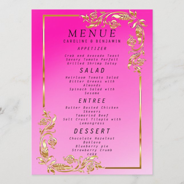 Classy Guld Glitter och Rosa - Menu Meny (Framsida)