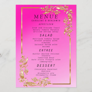 Classy Guld Glitter och Rosa - Menu Meny