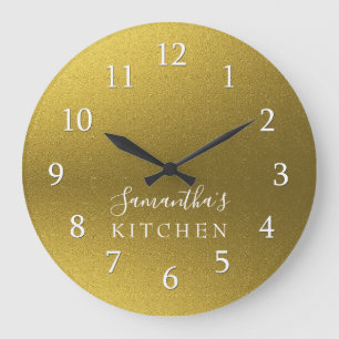 Classy Guld Glitter Personlig Namn Kitchen Stor Klocka