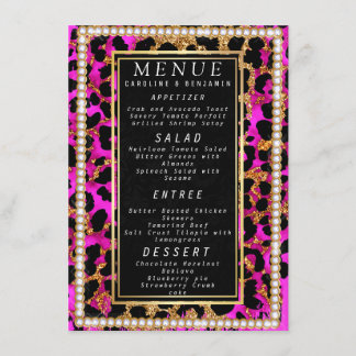 Classy Guld Glitter rosa och svart bröllop Menu Meny