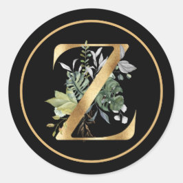 CLASSY GULD MONOGRAM Z with Tropical Foliage Runt Klistermärke