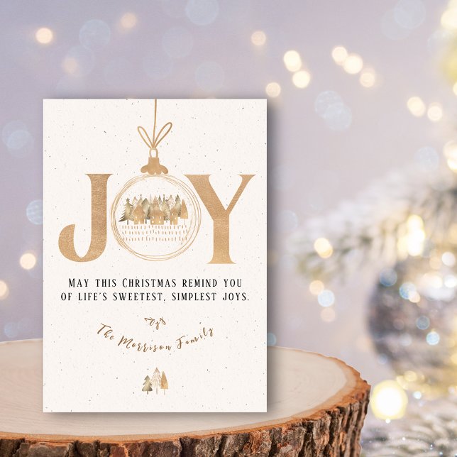 Classy Guld och Beige Joy jul Flat Julkort (Gold and Beige Joy Classy Christmas Holiday Card)