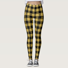 Classy Guld och Black Buffalo plaid mönster Leggings