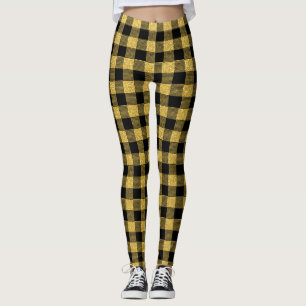Classy Guld och Black Buffalo plaid mönster Leggings