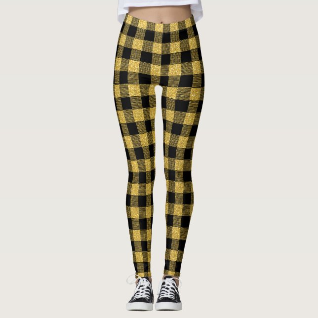 Classy Guld och Black Buffalo plaid mönster Leggings (Framsida)