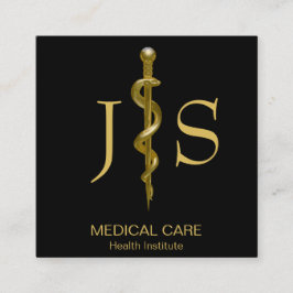 Classy Guld om Svart Rod of Asclepius Medical Fyrkantigt Visitkort