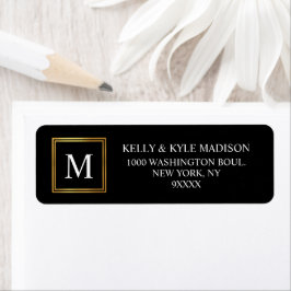 Classy Guld Ram Black Monogram Bröllop Returadress Etikett