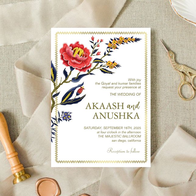 Classy Guld Ram Chic Flowers Bröllop Inbjudningar (Skapare uppladdad)