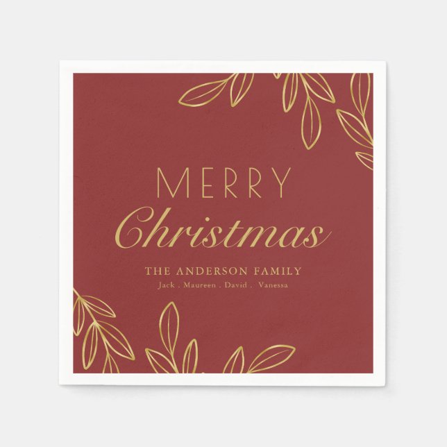 Classy Guld Red Calligraphy Festive Pappersservett (Framsidan)
