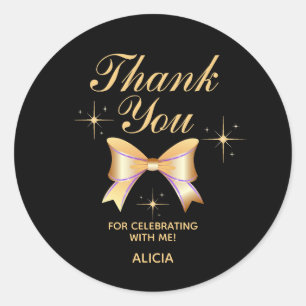 Classy Guld Ribbon Girl Black Birthday Tack Runt Klistermärke