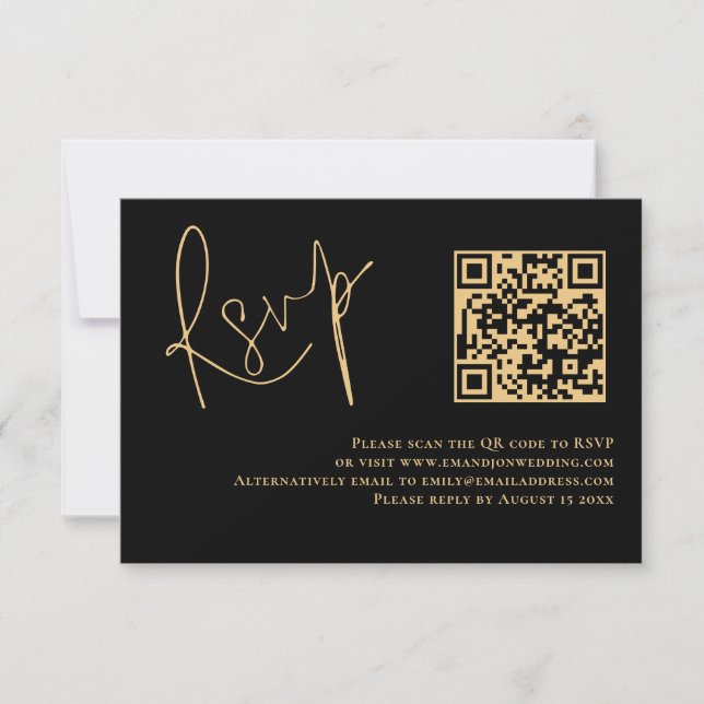 Classy Guld Script Black QR Code Bröllop OSA Kort (Framsida)