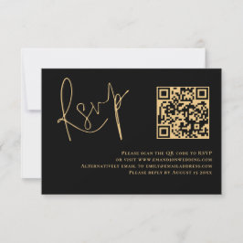 Classy Guld Script Black QR Code Bröllop OSA Kort