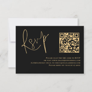 Classy Guld Script Black QR Code Bröllop OSA Kort