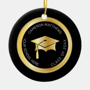 Classy Guld Studentmössa och Tassel Photo Julgransprydnad Keramik