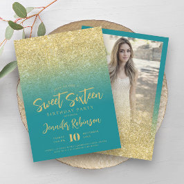 Classy Guld Turcos Glitter Photo Sweet 16 Inbjudningar