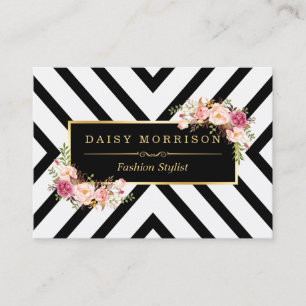 Classy Guld Vintage Blommigt Black White Rand Visitkort