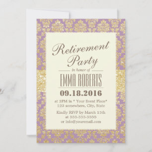 Classy Guld & Violet Damask Pension Inbjudningar