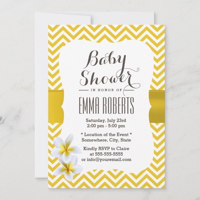 Classy Gult Chevron Plumeria Baby Shower Inbjudningar (Framsida)