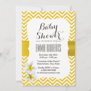 Classy Gult Chevron Plumeria Baby Shower Inbjudningar