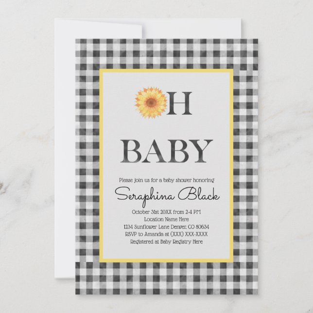Classy Gult och Black Summer Picnic Baby Shower Inbjudningar (Framsida)