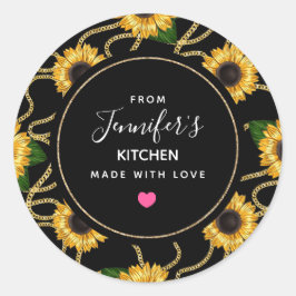 Classy Gult Solblommor Snyggt Mönster Kitchen Runt Klistermärke