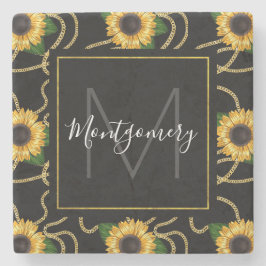 Classy Gult Solblommor Snyggt Mönster Monogram Stenunderlägg