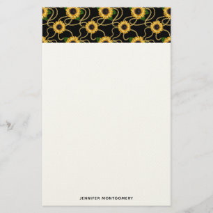 Classy Gult Solblommor Snyggt Mönster på Black Brevpapper