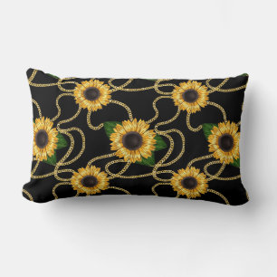 Classy Gult Solblommor Snyggt Mönster på Black Lumbarkudde