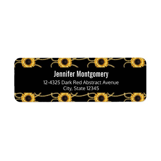 Classy Gult Solblommor Snyggt Mönster på Black Returadress Etikett (Framsidan)