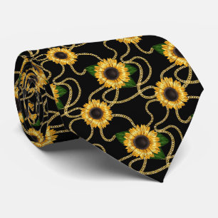 Classy Gult Solblommor Snyggt Mönster på Black Slips