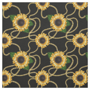Classy Gult Solblommor Snyggt Mönster på Black Tyg