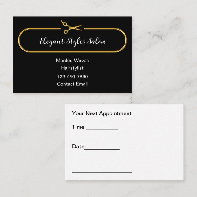 Classy Hair Salon Appointment Business Cards Visitkort (Fram/baksida)