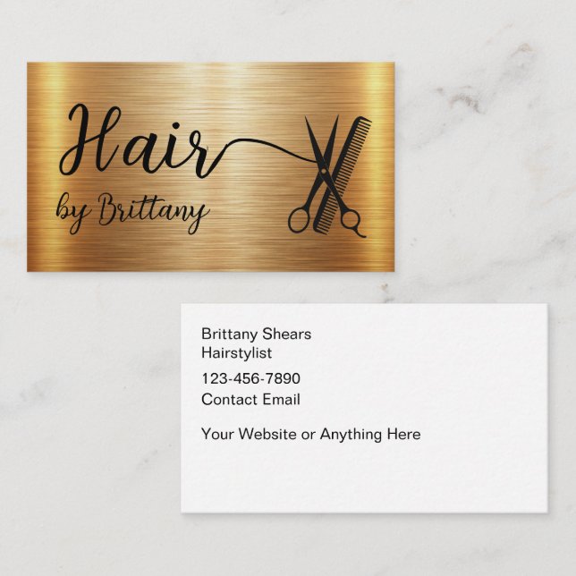 Classy Hairstylist Guld Tone Glitzy Design Visitkort (Fram/baksida)