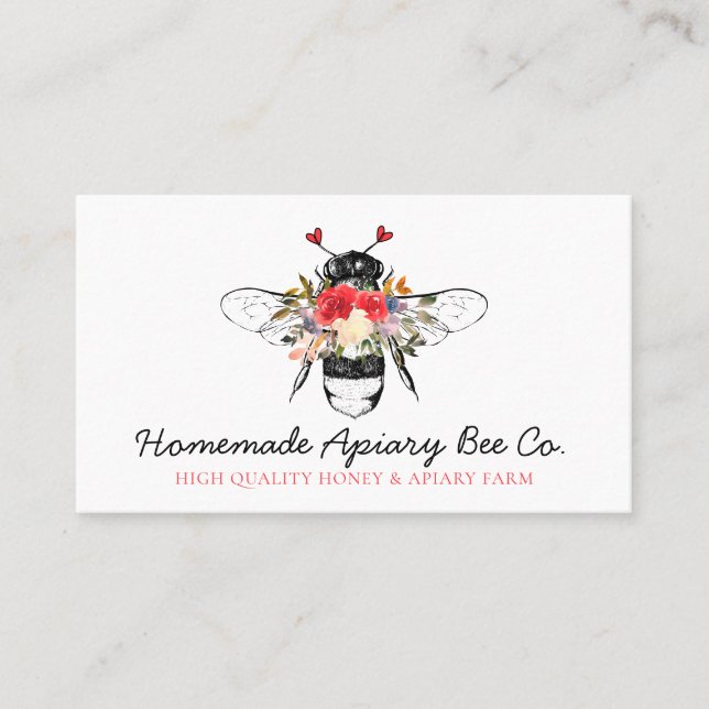 Classy Heart Blommigt Apiary honey Bee Visitkort (Framsida)