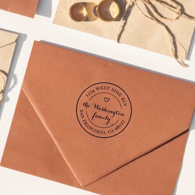 Classy Heart Logotyp Family Namn Round-Returadress Självfärgande Stämpel (Skapare uppladdad)