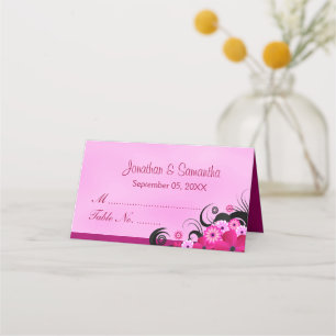 Classy Hibiscus Blommigt Light Fuchsia Foldad Bord Placeringskort