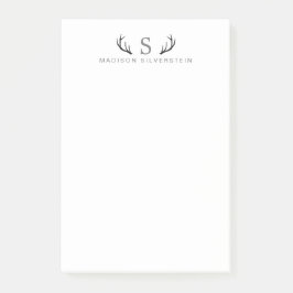 Classy Hjort Antlers Grått Monogram Post-it Block
