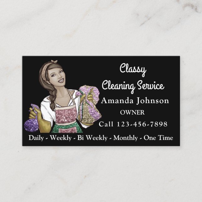 Classy House Office Städning Service Maid Black Visitkort (Framsida)