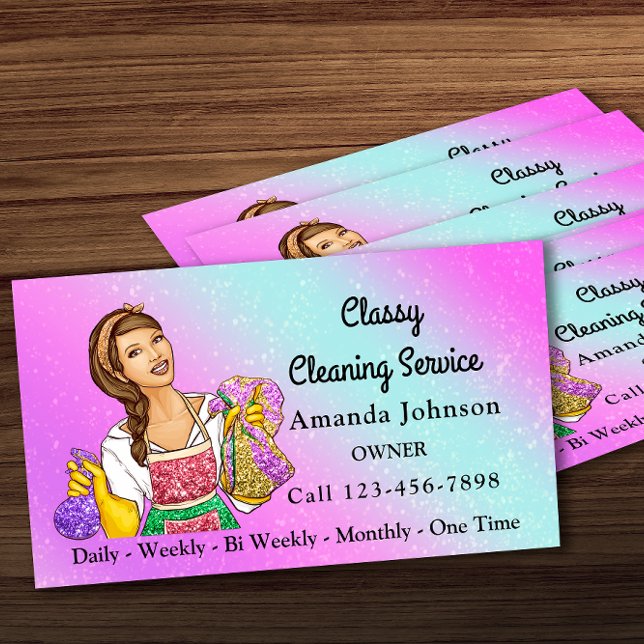 Classy House Office Städning Service Maid Glitter Visitkort (Skapare uppladdad)
