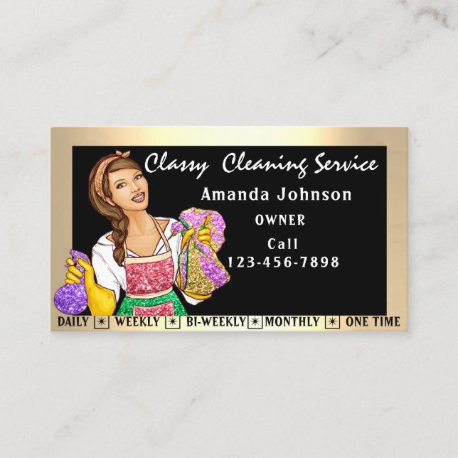 Classy House Office Städning Services Maid Black Visitkort (Framsida)